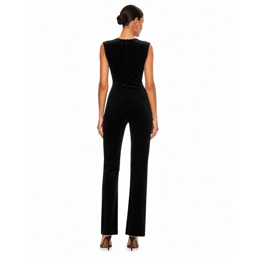 Norma Kamali Crushed Velvet Split Hem Sleeveless Cat Suit Jumpsuit - Picture 2 of 5